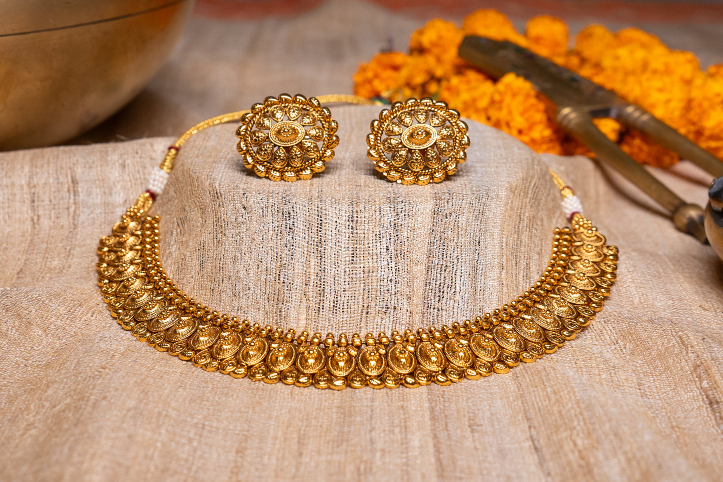 Beautiful, traditional Indian necklace set in gold finish