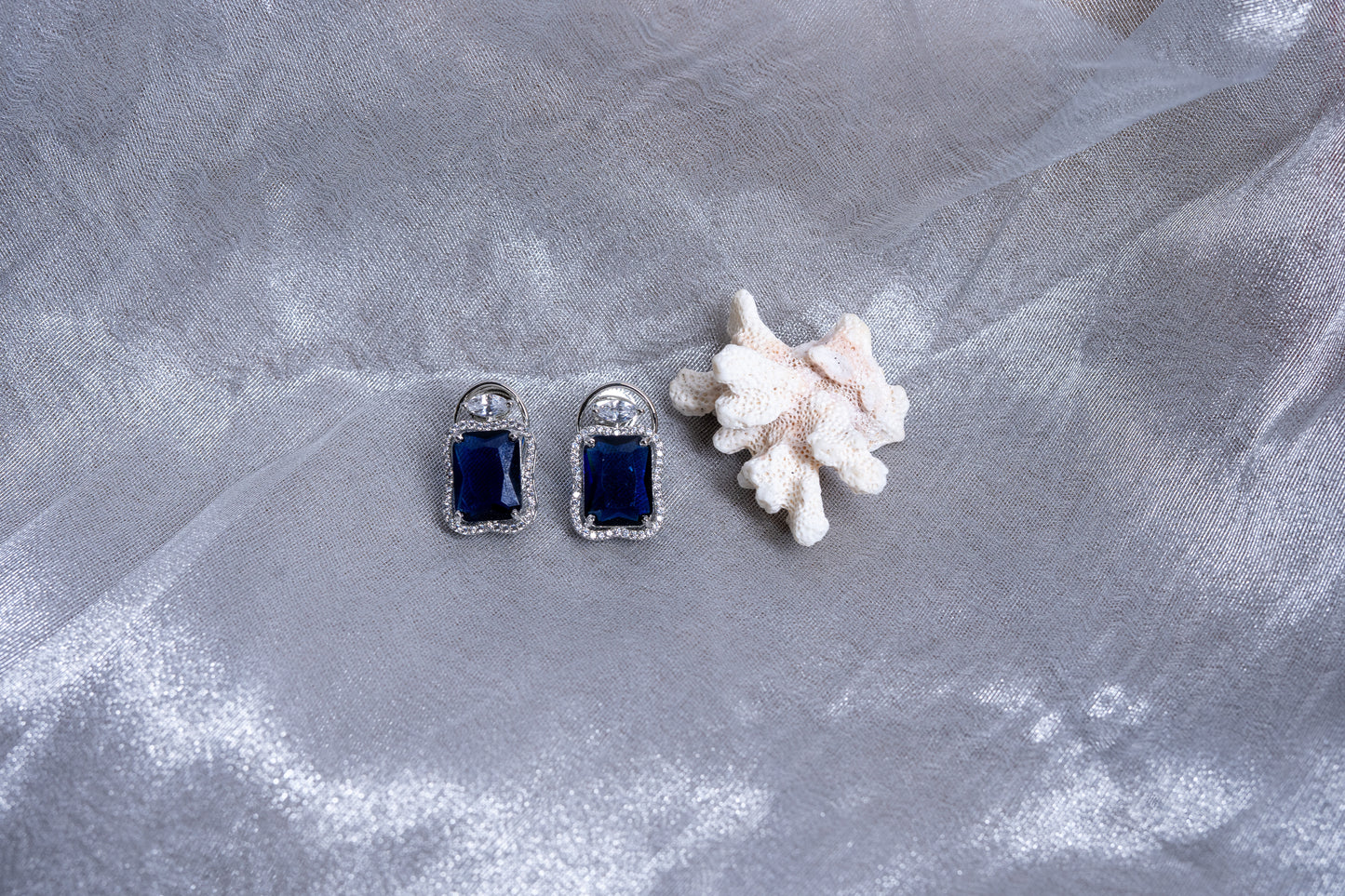 Bold blue sapphire American diamond earrings