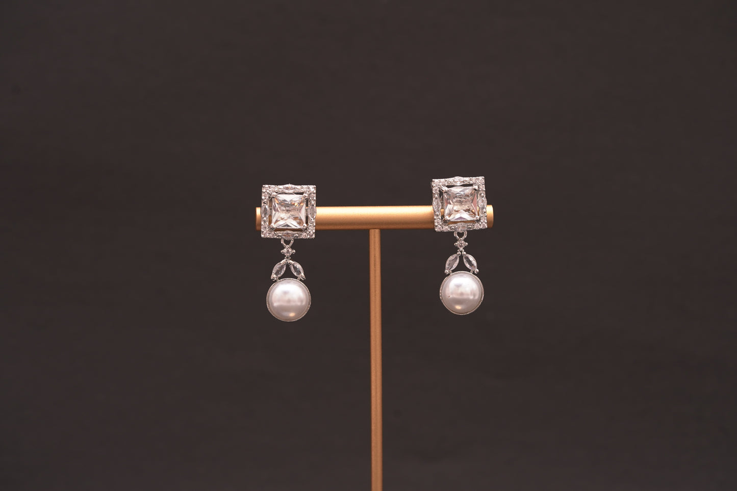 Chic real American diamond earrings with a gentle pearl drop