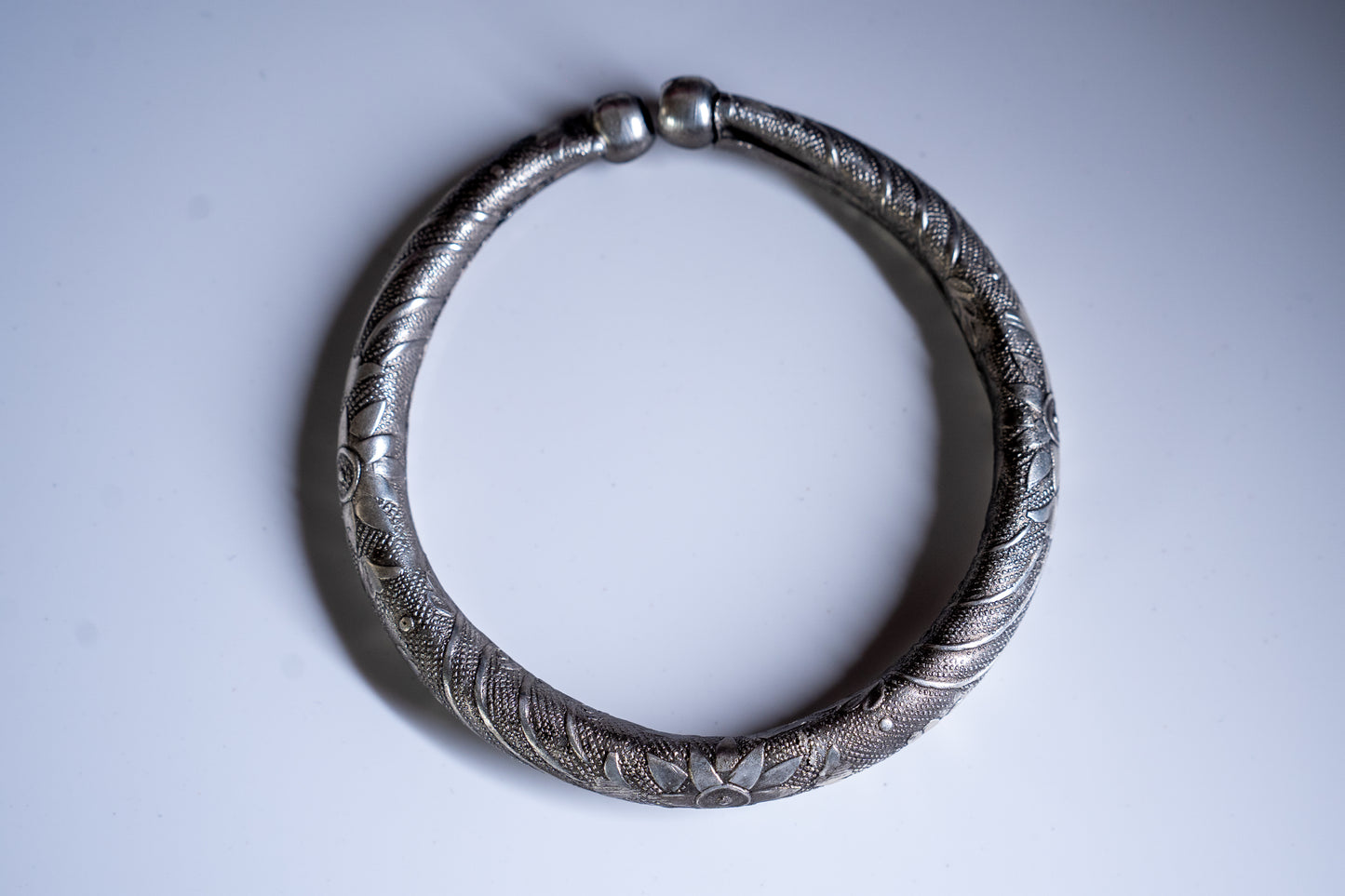 Beautiful 'kada' in flower pattern oxdised silver finish