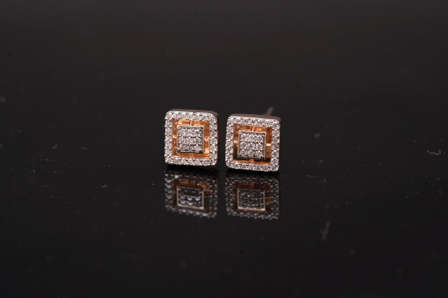 Elegant American diamond studs in a square shape in gold finish