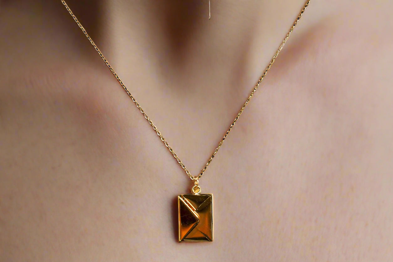 Elira envelope gold finish anti-tarnish necklace
