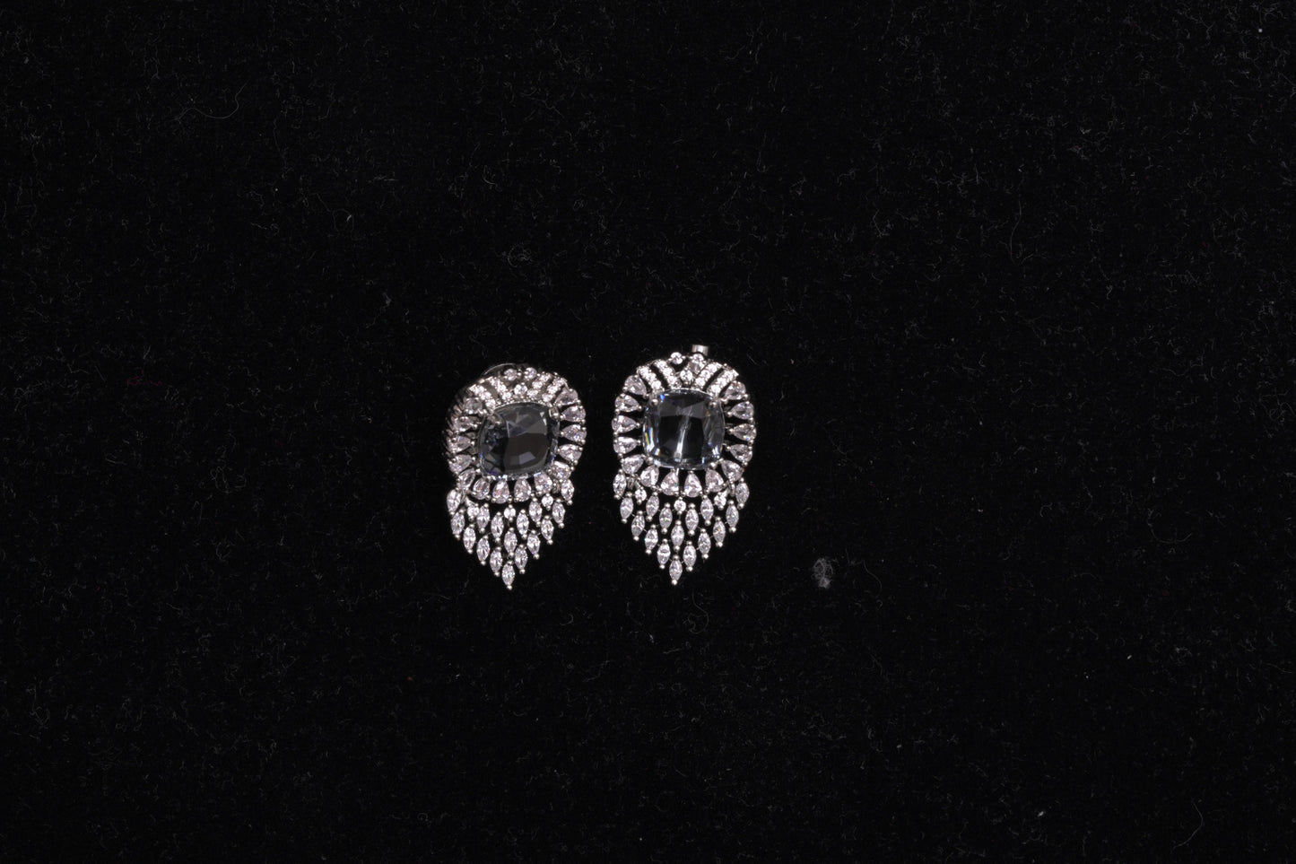 Grey Stone American diamond Earrings Set in a Boston Fern Pattern