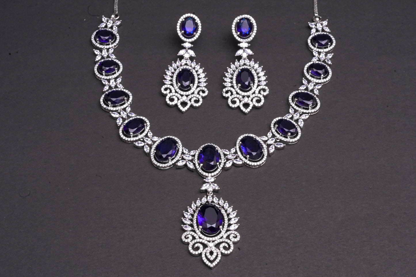 Statement cocktail set with blue sapphire stones and real American diamonds