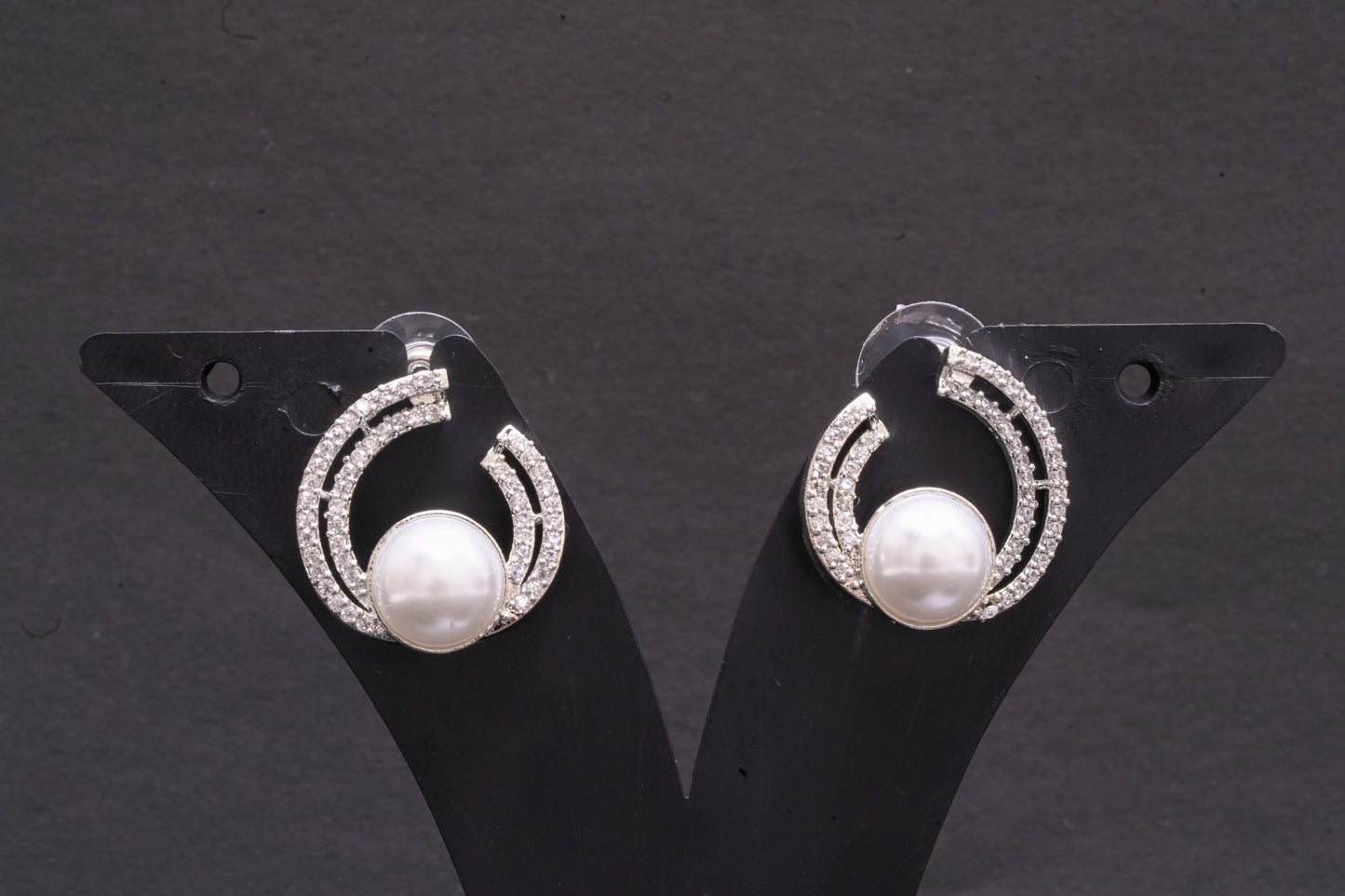 Statement half moon earrings with real American diamonds and pearl
