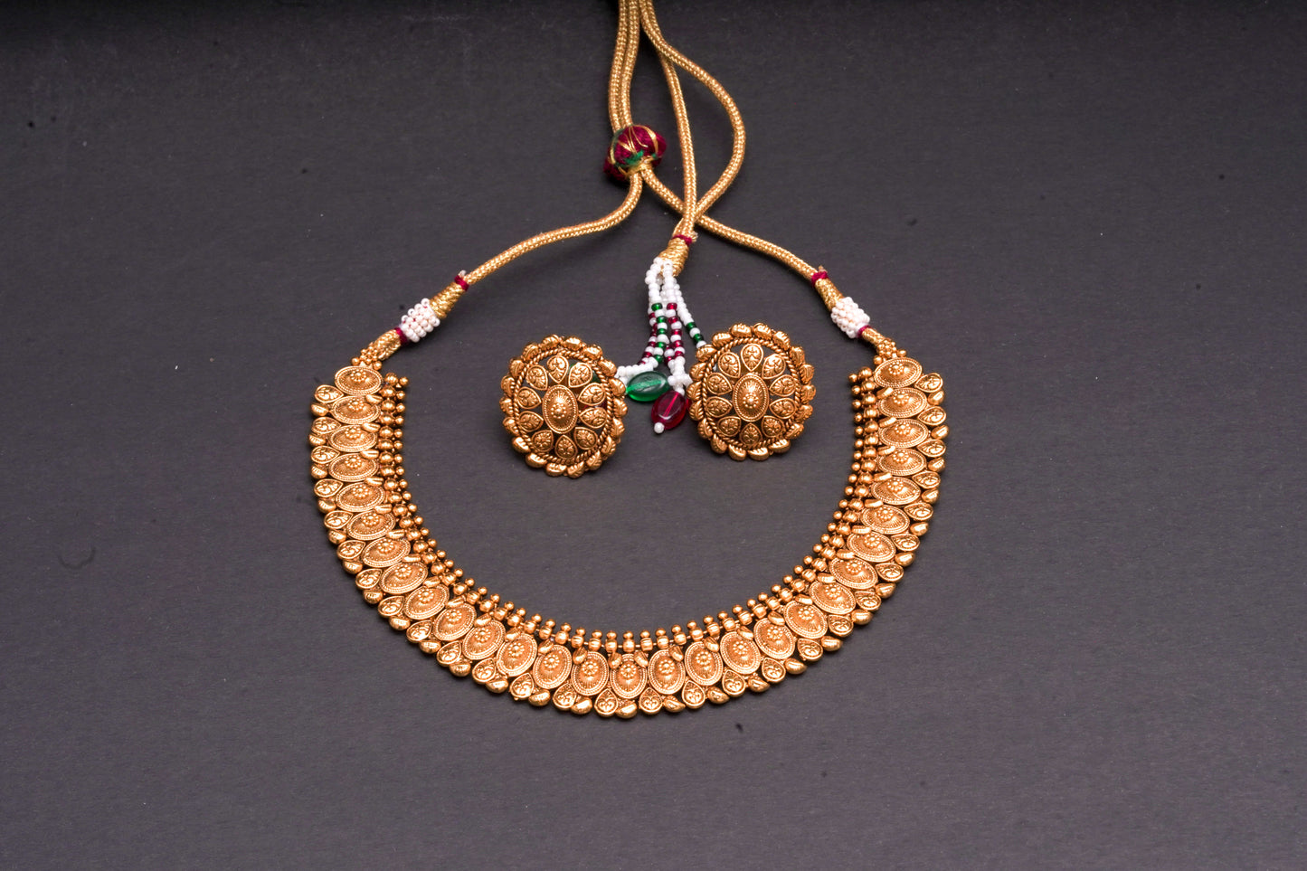 Beautiful, traditional Indian necklace set in gold finish