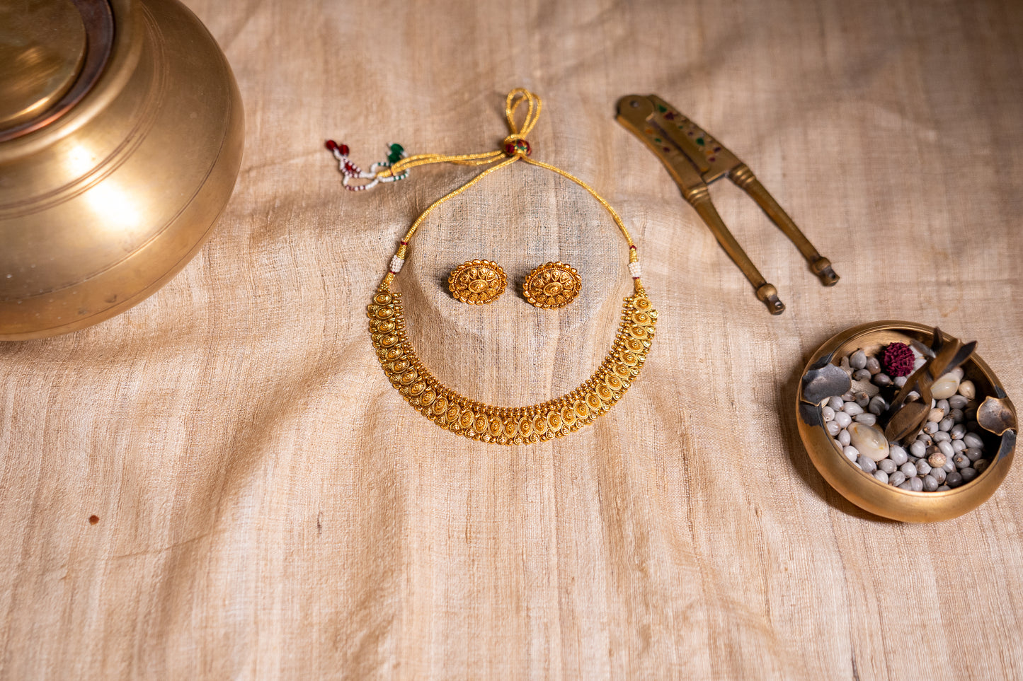 Beautiful, traditional Indian necklace set in gold finish