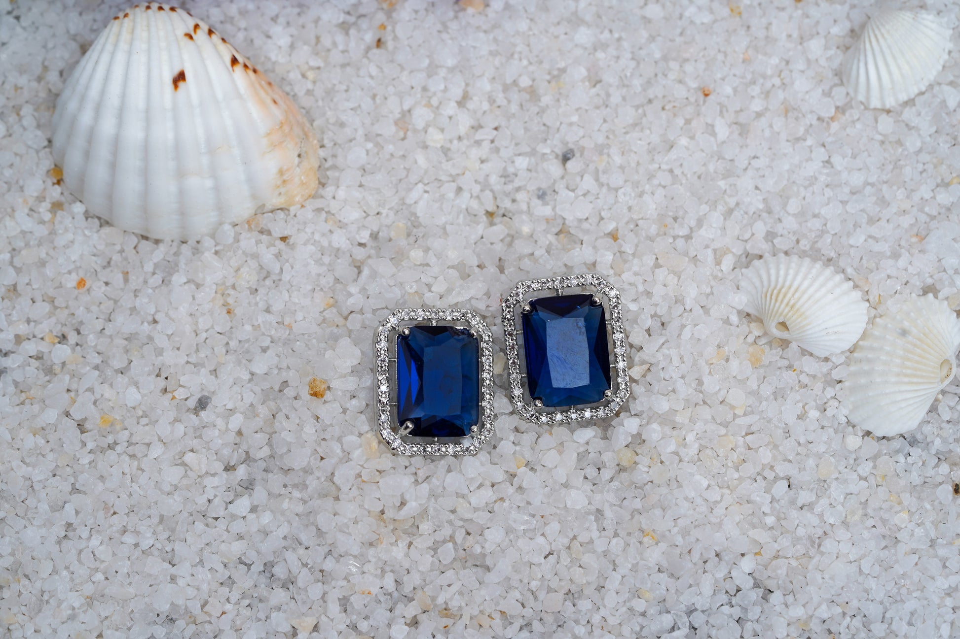 Belle blue ear studs with AD