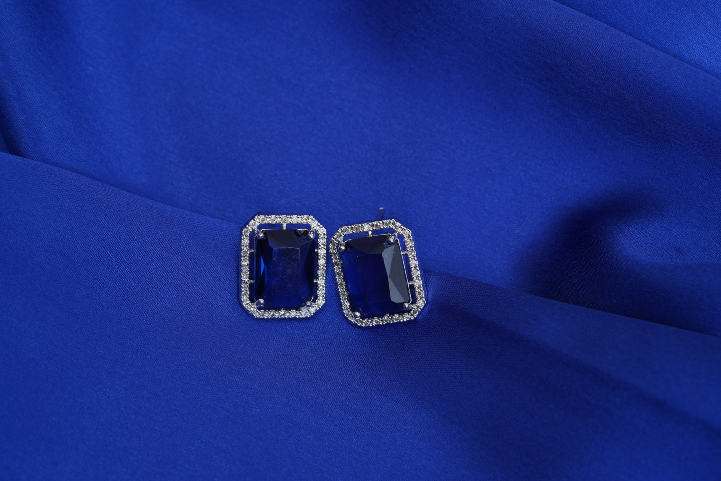 Belle blue ear studs with AD