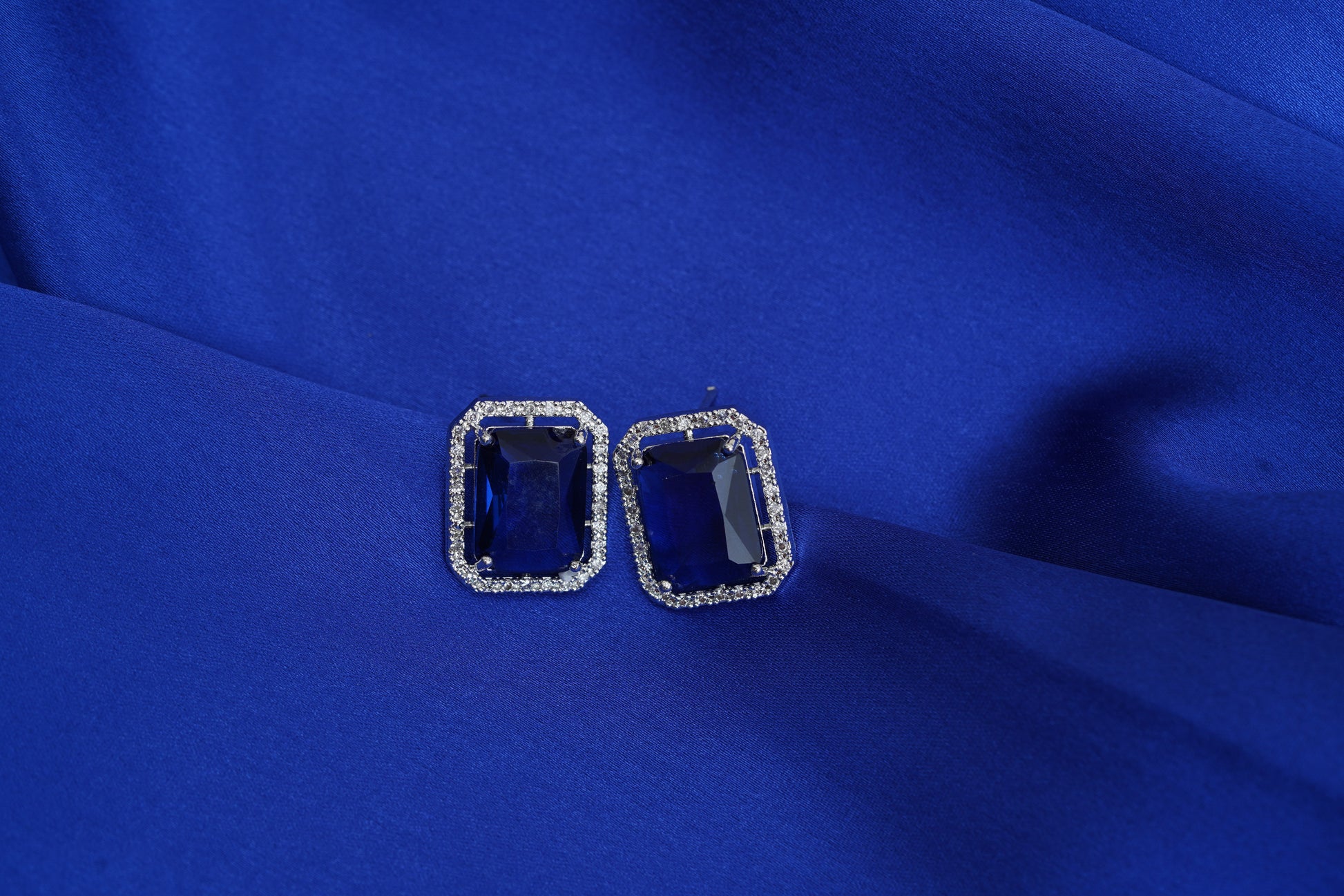 Belle blue ear studs with AD