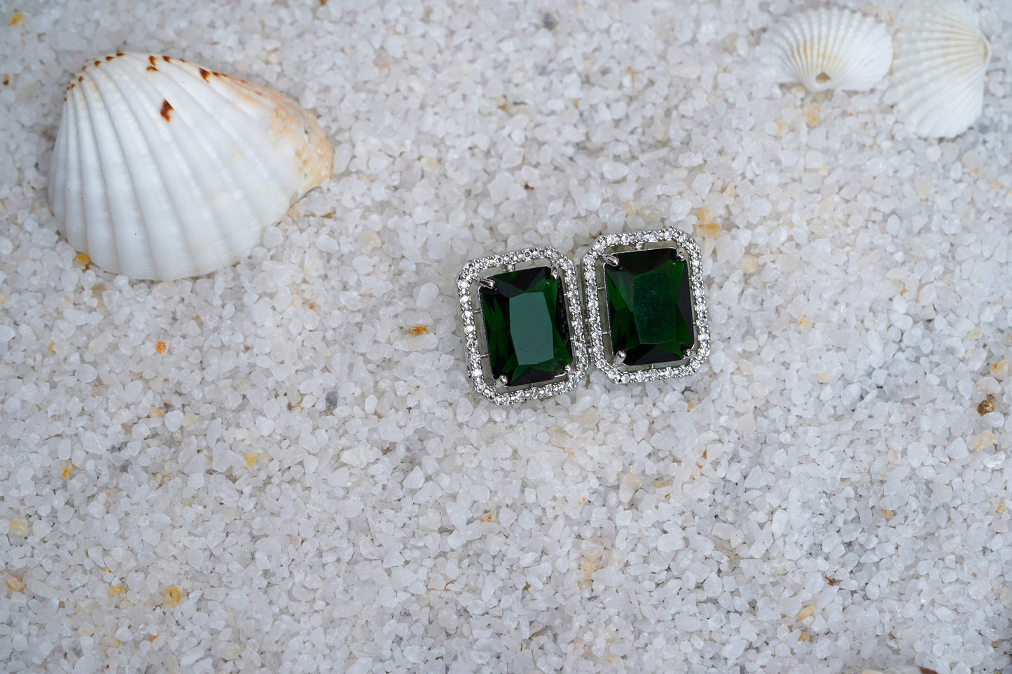 Belle green ear studs with AD