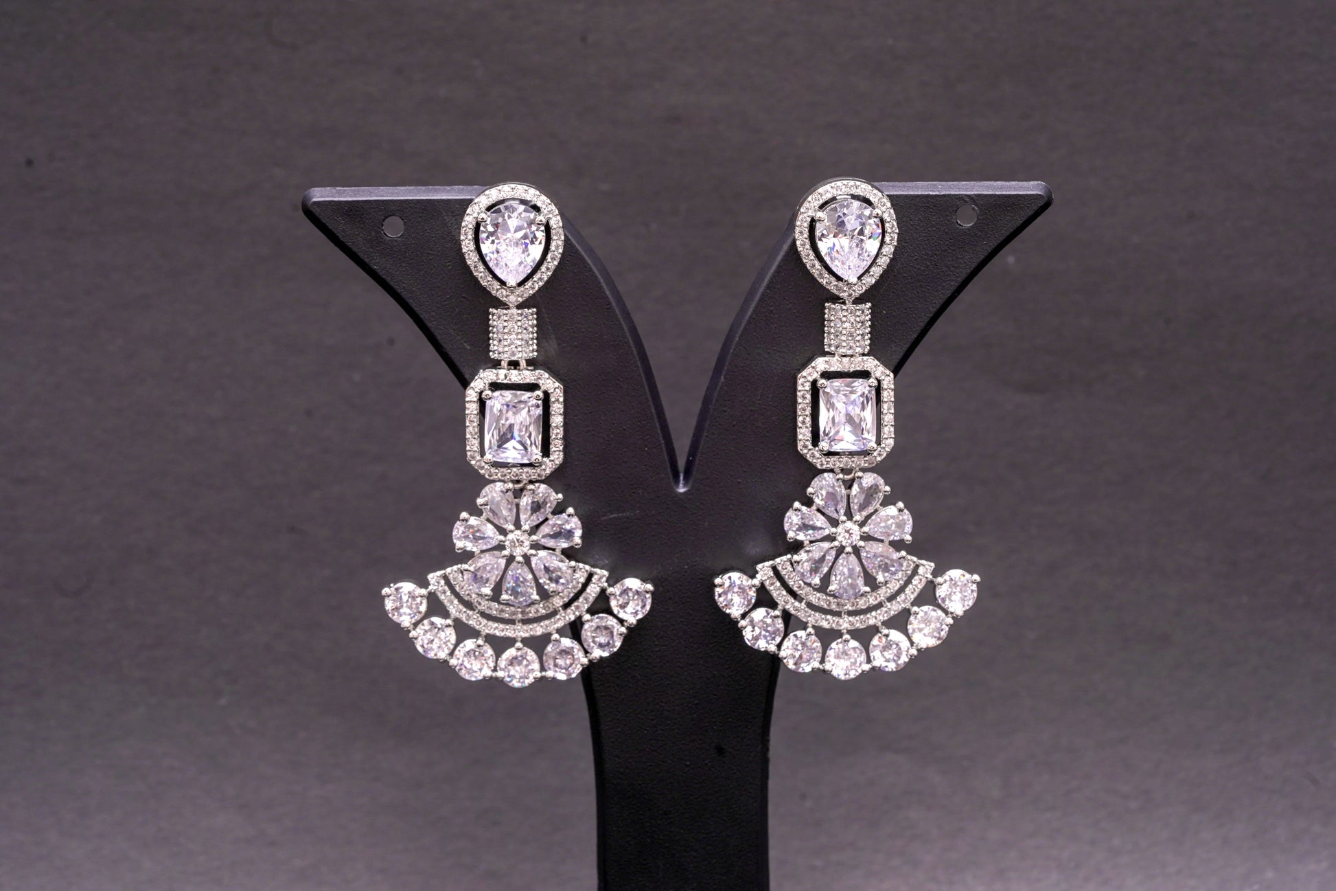 Chandelier earrings with real American diamonds in a glittering