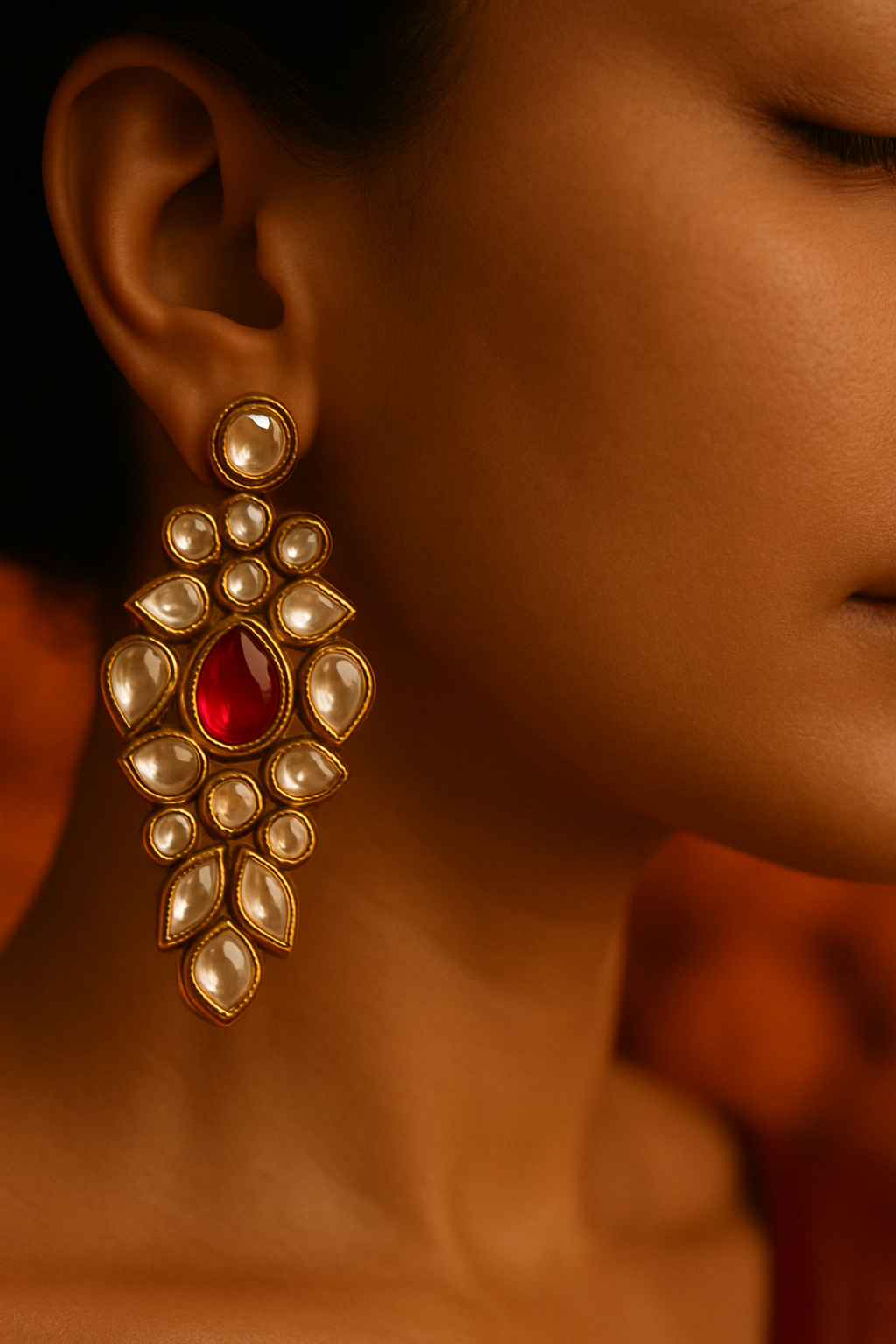 Devi Stone Polki earrings with meenakari work