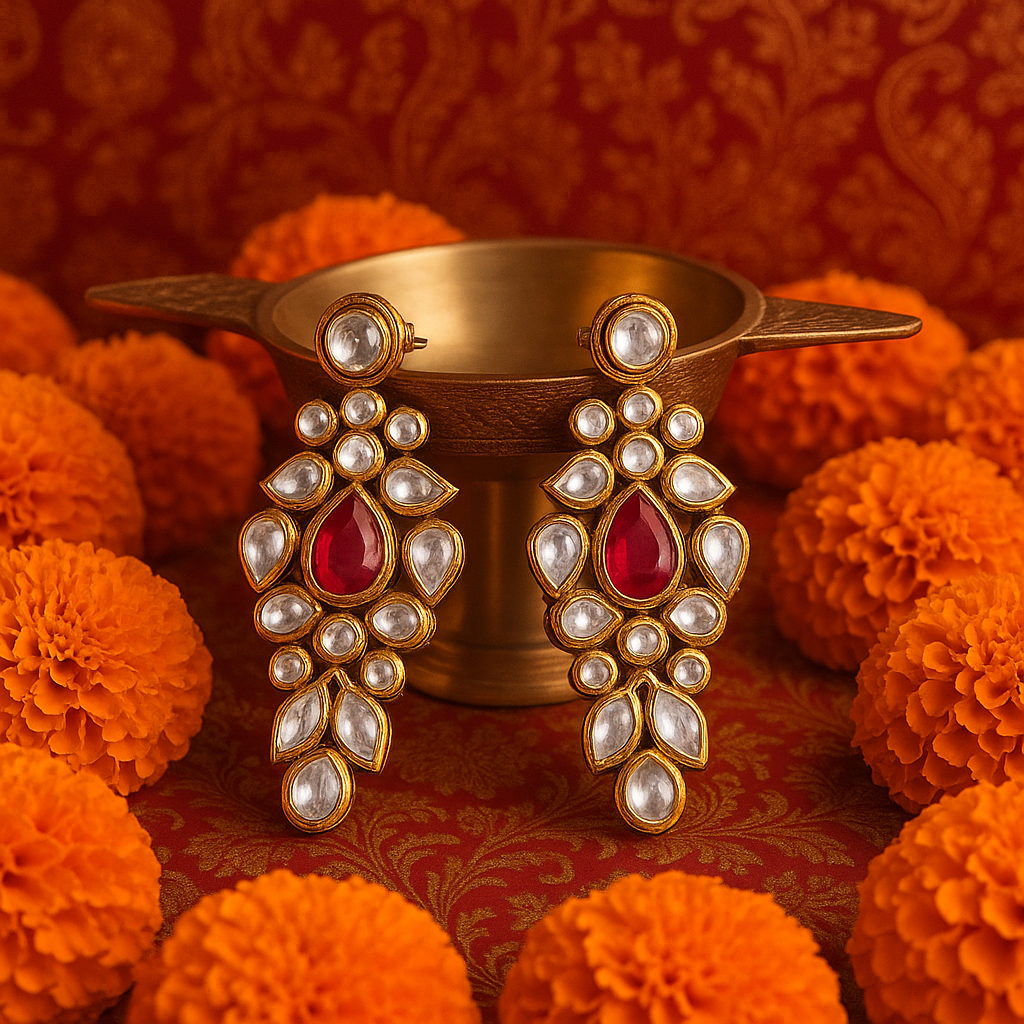 Devi Stone Polki earrings with meenakari work