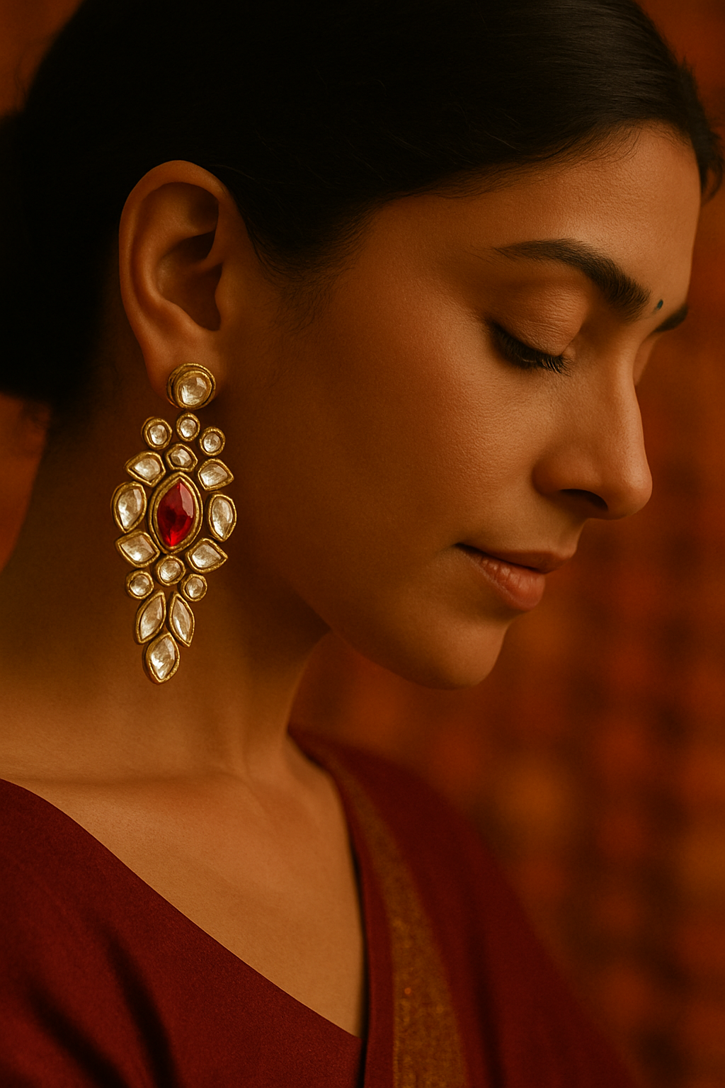 Devi Stone Polki earrings with meenakari work
