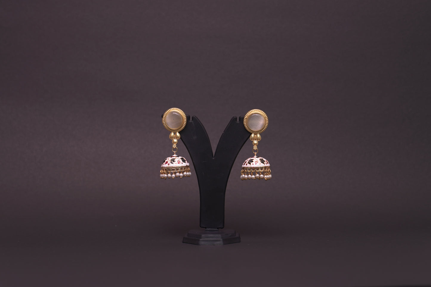 Colourful jhumkas in pristine white with enamel finish