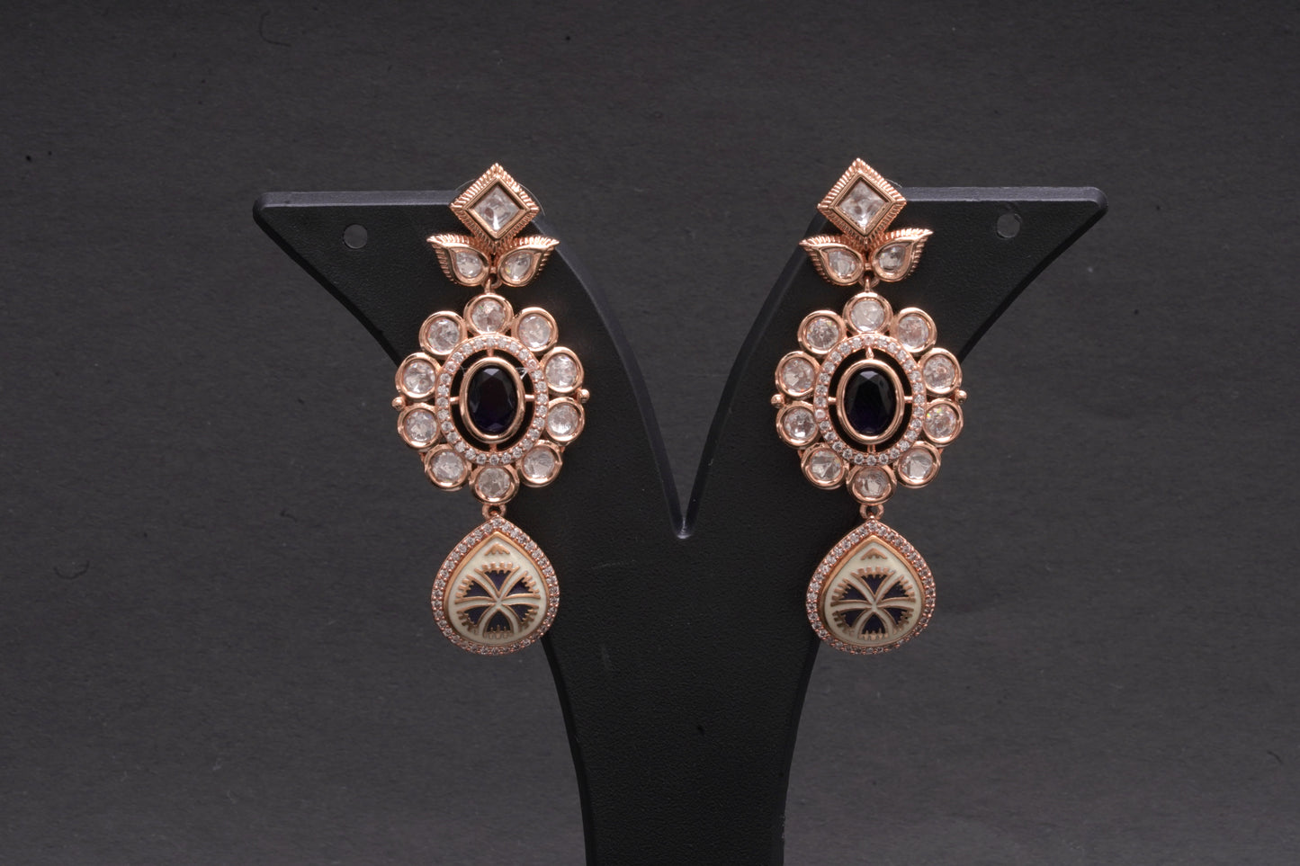 Danglers with stone polkis and enamel work in black