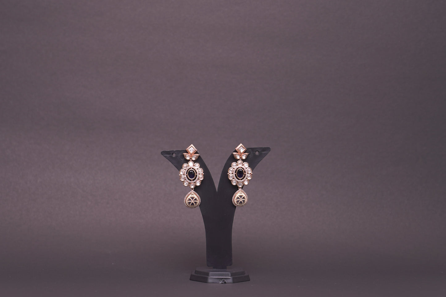 Danglers with stone polkis and enamel work in black