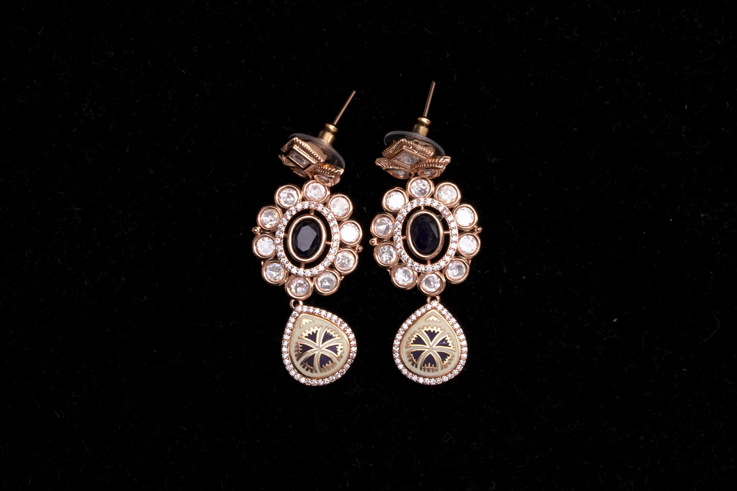 Danglers with stone polkis and enamel work in black