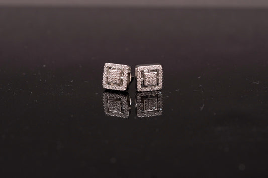 Elegant American diamond studs in a square shape in white gold finish