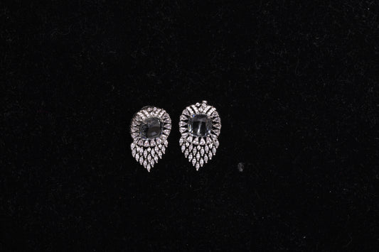 Grey Stone American diamond Earrings Set in a Boston Fern Pattern