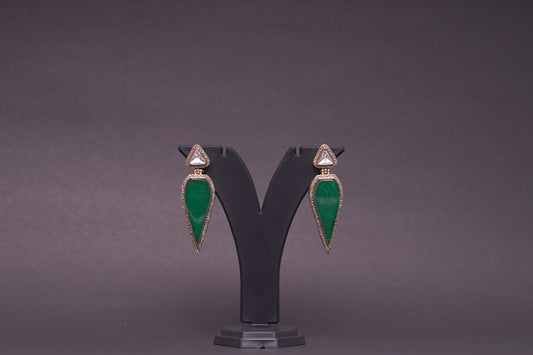 Leaf shaped danglers in green with polki and American diamonds