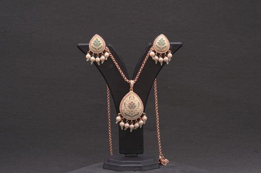 Pendant set in fine enamel work with stone polki and dainty pearls