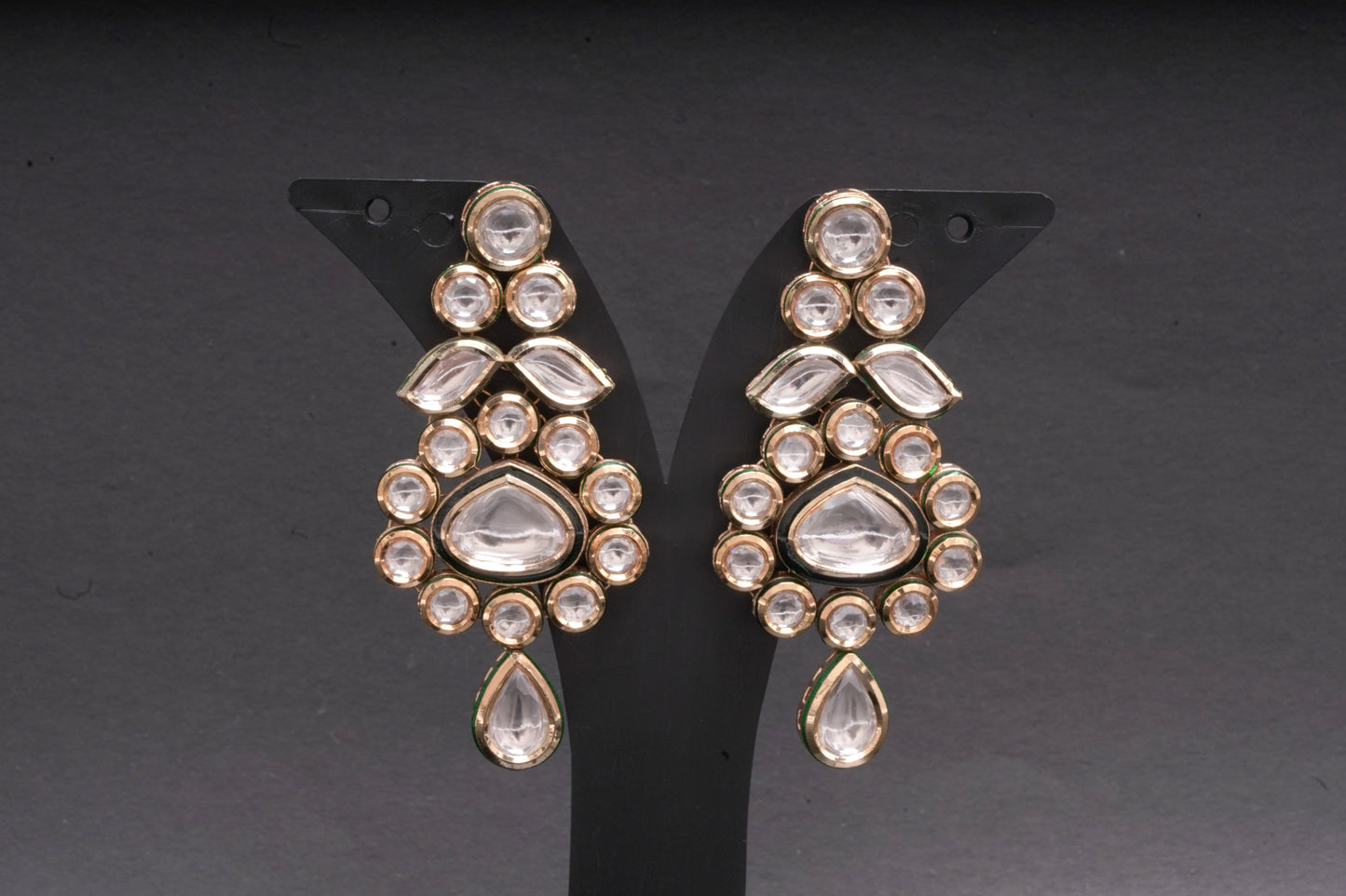 Polki chandelier earrings with meenakari work in gold finish