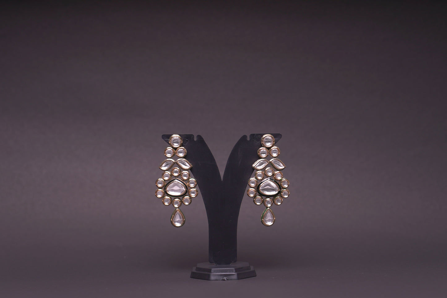 Polki chandelier earrings with meenakari work in gold finish