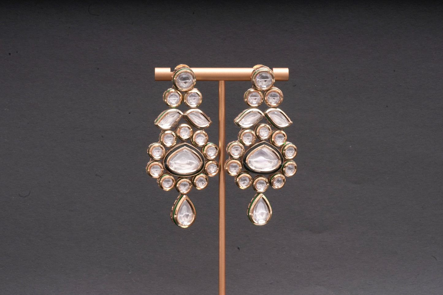 Polki chandelier earrings with meenakari work in gold finish