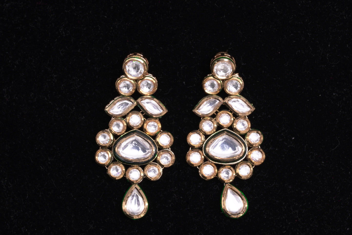 Polki chandelier earrings with meenakari work in gold finish