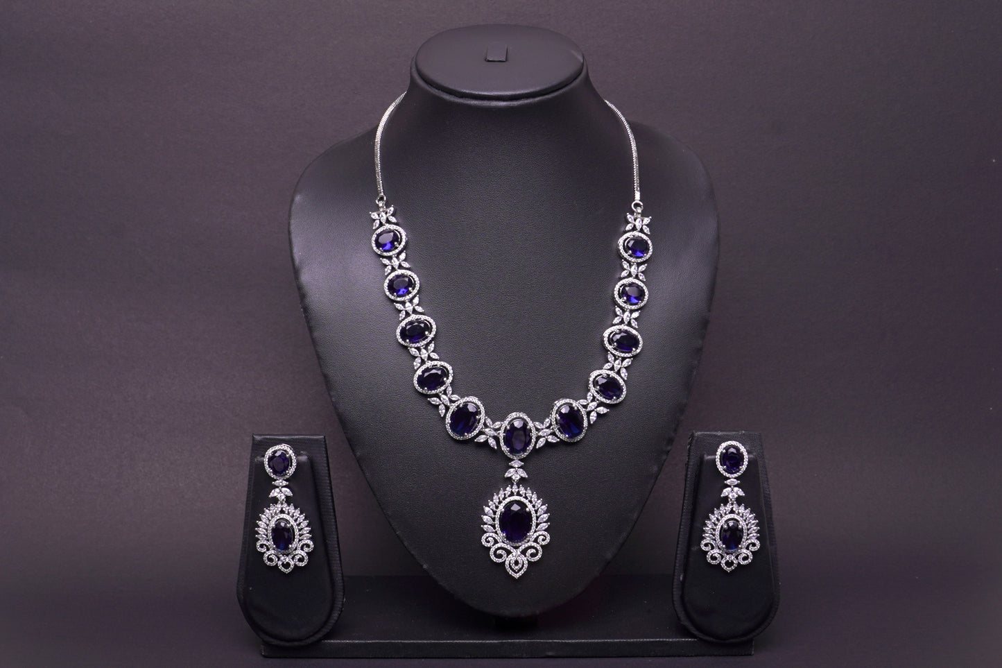 Statement cocktail set with blue sapphire stones and real American diamonds