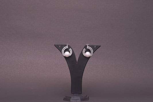 Statement half moon earrings with real American diamonds and pearl