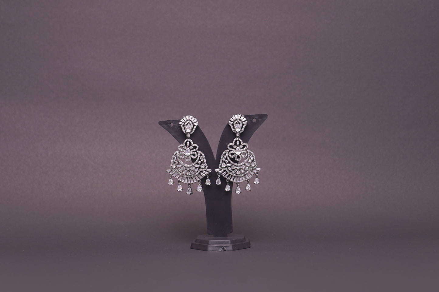 Stunning, chandelier earrings with real American diamond in a glittering finish
