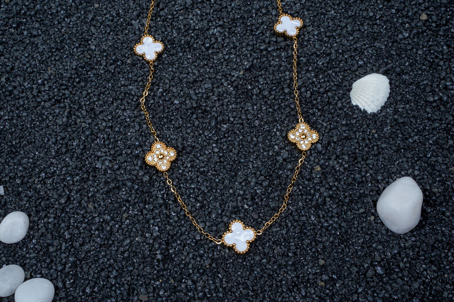 White grace clover leaf necklace