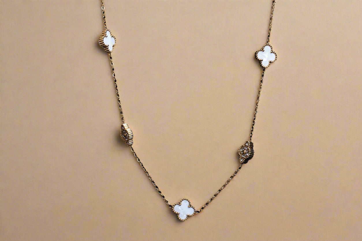 White grace clover leaf necklace